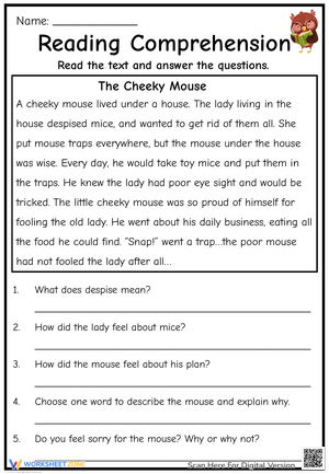 The Cheeky Mouse: A Reading Comprehension Worksheet