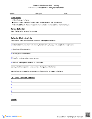 DBT Behavior Chain Solution Analysis Worksheet