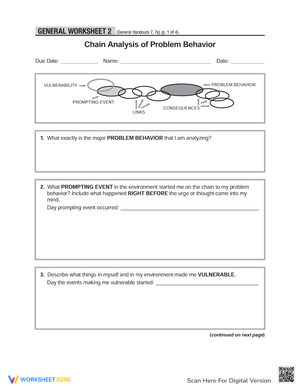 Problem Behavior Chain Analysis Worksheet