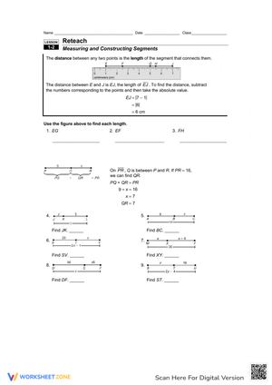 Measuring and Constructing Segments Worksheet