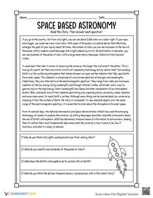 Exploring Space-Based Astronomy Worksheet