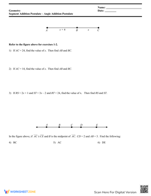 Angle and Segment Addition Postulate Practice