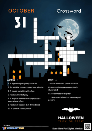 Halloween Crossword Puzzle - Spooky Vocabulary Fun for Grades 3-6