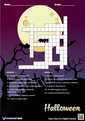 Halloween Crossword Puzzle - Spooky Vocabulary Fun for Kids!