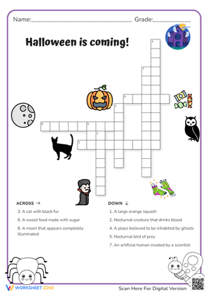 Halloween Crossword Puzzle - Vocabulary Fun for Grades 1-3