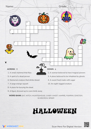 Halloween Crossword Puzzle - Spooky Vocabulary Fun for Kids!