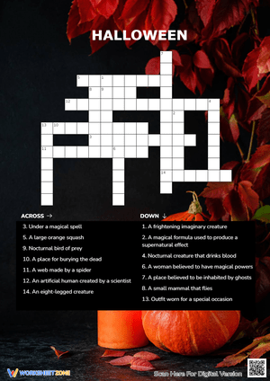 Halloween Crossword Puzzle - Spooky Vocabulary Fun! (Grades 3-6)