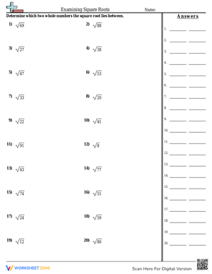 Examining Square Roots Worksheet 6