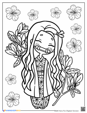 Nezuko with Flowers Coloring Page