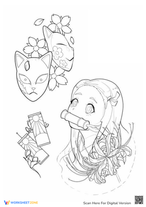 Nezuko with Masks Coloring Worksheet