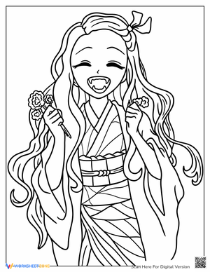 Nezuko Holding Wildflowers Coloring