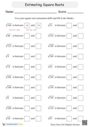 Estimating Square Roots Practice