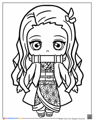 Chibi Nezuko Coloring Page for Anime Fans