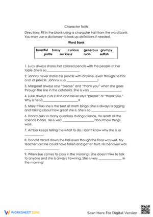 Character Traits Practice