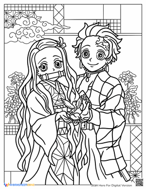 Nezuko and Tanjiro Coloring Page
