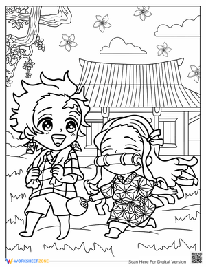 Chibi Nezuko and Tanjiro: Coloring