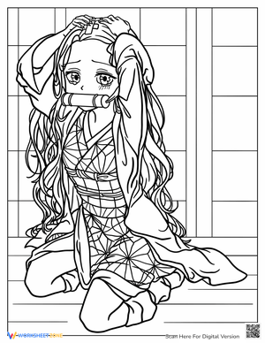 Nezuko Kamado in Tears: Coloring Page