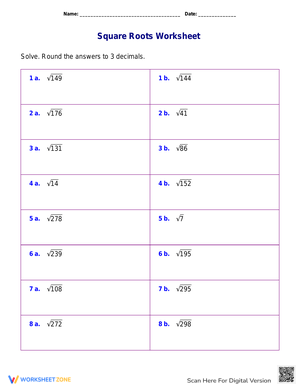 Practice Square Roots Worksheet