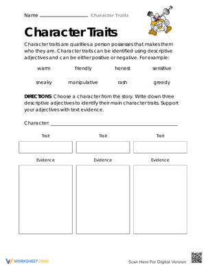 Evidence-Based Adjectives Worksheet