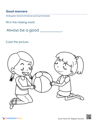 Good Manners Coloring Worksheet for Kids