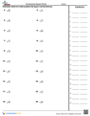 Examining Square Roots Worksheet