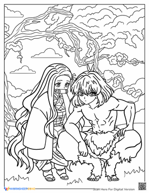 Nezuko and Inosuke Coloring Page