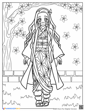 Nezuko Demon Slayer Anime Coloring Page