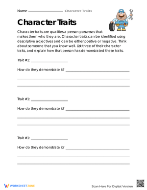 Analyzing Traits with a Case Study Worksheet