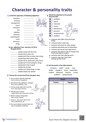 Character and Personality Traits Worksheet