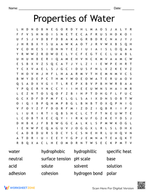 Properties of Water Word Search Puzzle