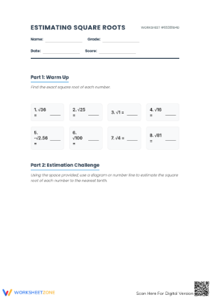 Essential Estimating Square Roots Worksheet | Grade 8 Math