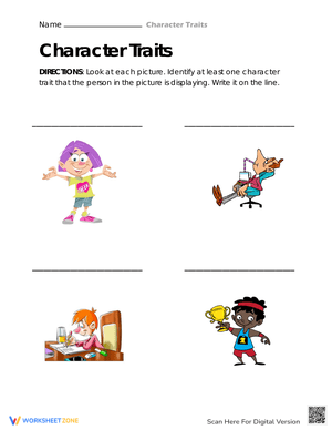 Identifying Character Traits Writing Prompts Worksheet