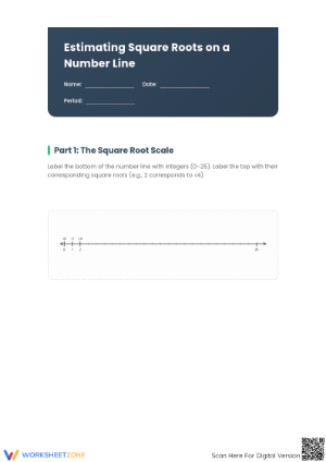 Printable Estimating Square Roots on a Number Line Worksheet
