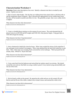 Characterization Worksheet for Literary Analysis