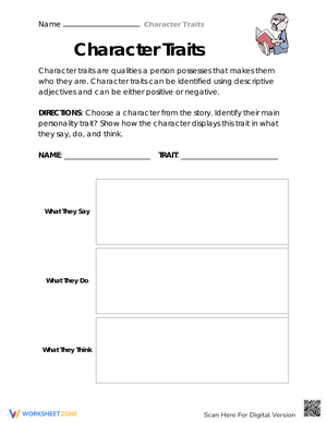 Analyzing Character Traits Worksheet