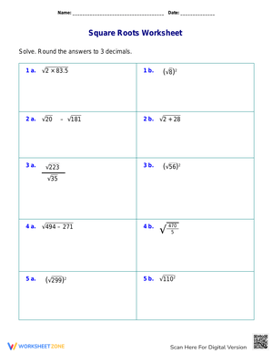 Square Roots and Operations Practice