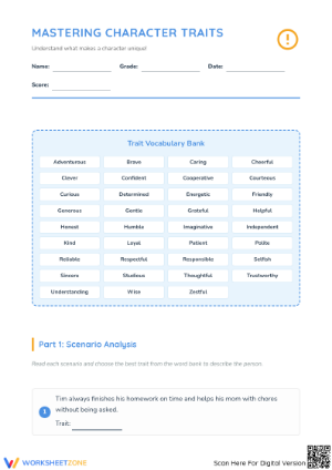 Essential Character Traits Worksheet Pack | Grades 3-6