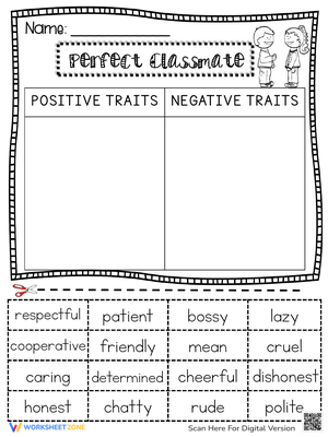 Character Traits Sorting Worksheet