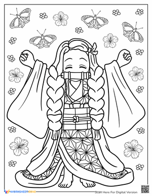 Nezuko Kamado Coloring Page: Blooming Beauty