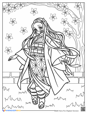 Nezuko in Garden with Cherry Blossoms Worksheet