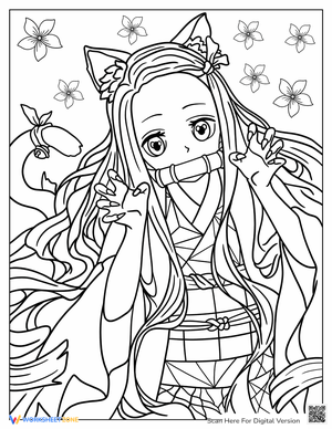 Coloring Fun: Cute Nezuko with Cat Ears and Tail