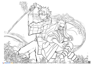 Nezuko Anime Coloring Page Worksheet