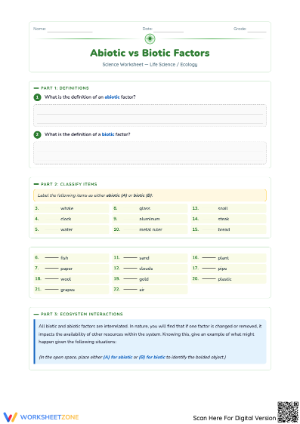 Abiotic vs Biotic Factors Practice Worksheet