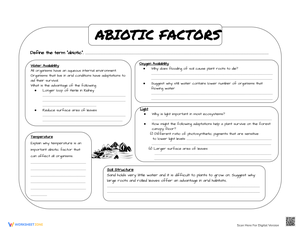 Abiotic Factors Practice Worksheet