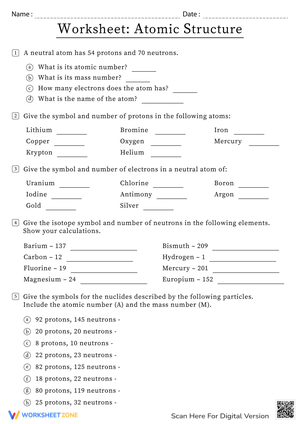 Worksheet: Atomic Structure Practice