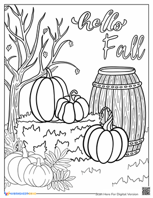 Autumn Scenery Coloring Worksheet