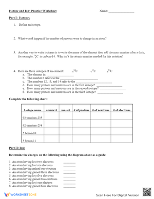 Isotope and Ions Practice Worksheet