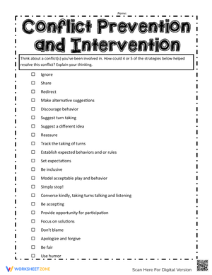 Conflict Intervention Strategies Worksheet