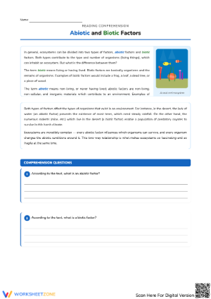 Abiotic and Biotic Factors Reading Comprehension