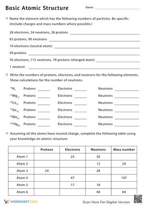 Basic Atomic Structure Exercise Worksheet